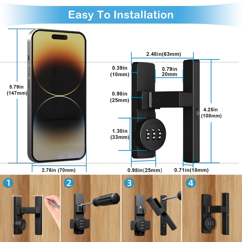Keyless Barn Door Lock - 3-Digit Password Security Latches for Sliding Doors/Bifold French Gates/Garage/Cabinet/Shed（90 Degree Flip,Black, Heavy Duty Anti-Rust Design）