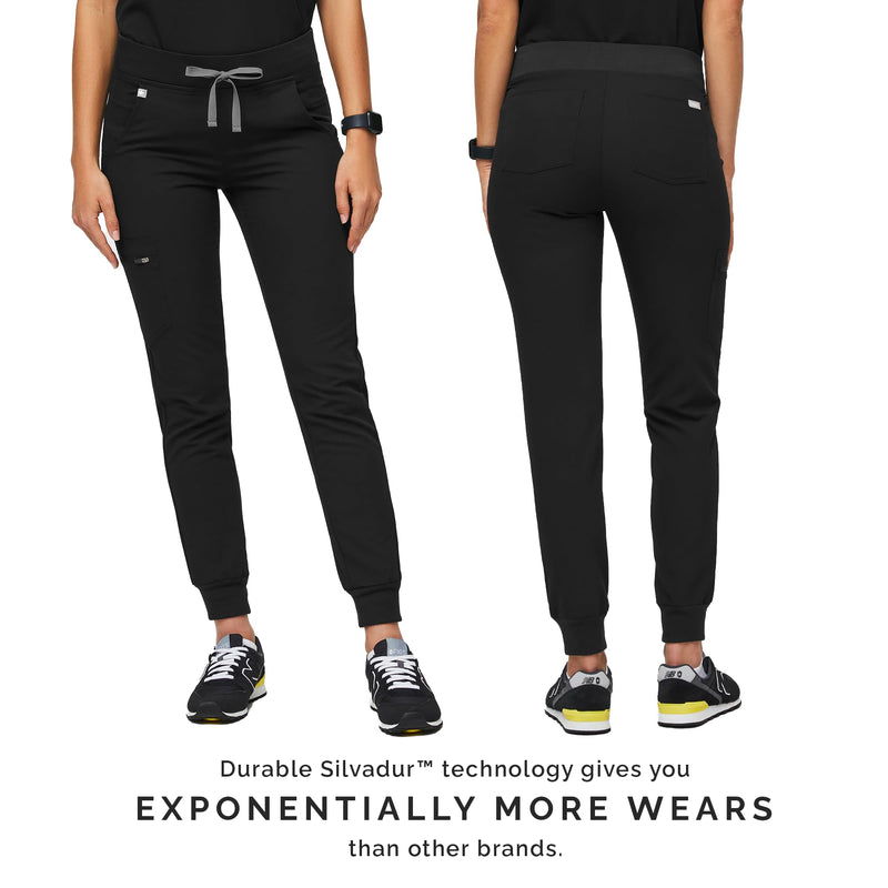FIGS Zamora Jogger Style Scrub Pants for Women — Slim Fit, 6 Pockets, Yoga Waistband, Ribbed Ankle Cuffs, Anti-Wrinkle Petite Small Black - NewNest Australia