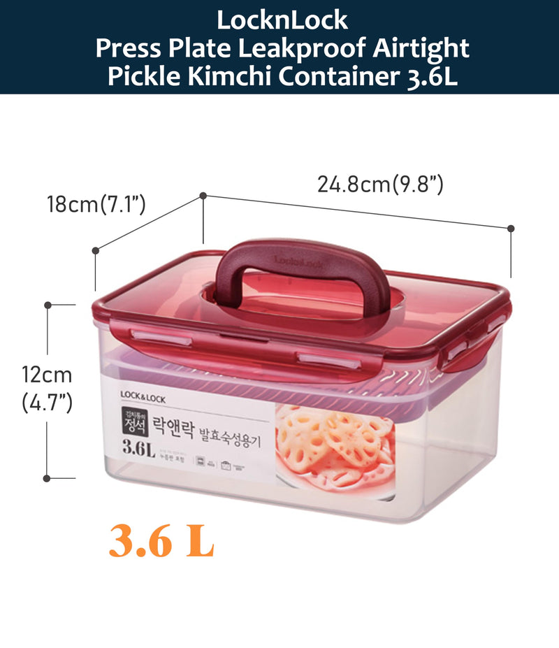 Lock & Lock BPA Free Rectangular Pickle Kimchi Press Ferment Storage Container (3.6L) 3.6L