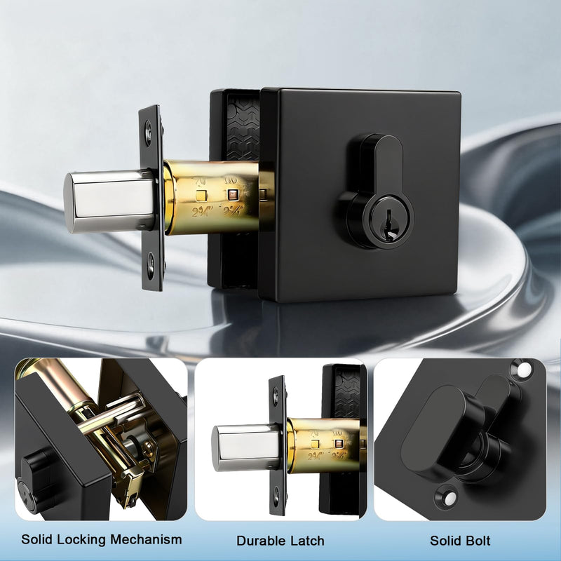 1 Pack Keyed Single Cylinder Deadbolts Matte Black, Keyed One Side Deadbolt Lock, Flat Black Interior & Exterior Door Hardware (for Entrance Lock and Front Gate) 1