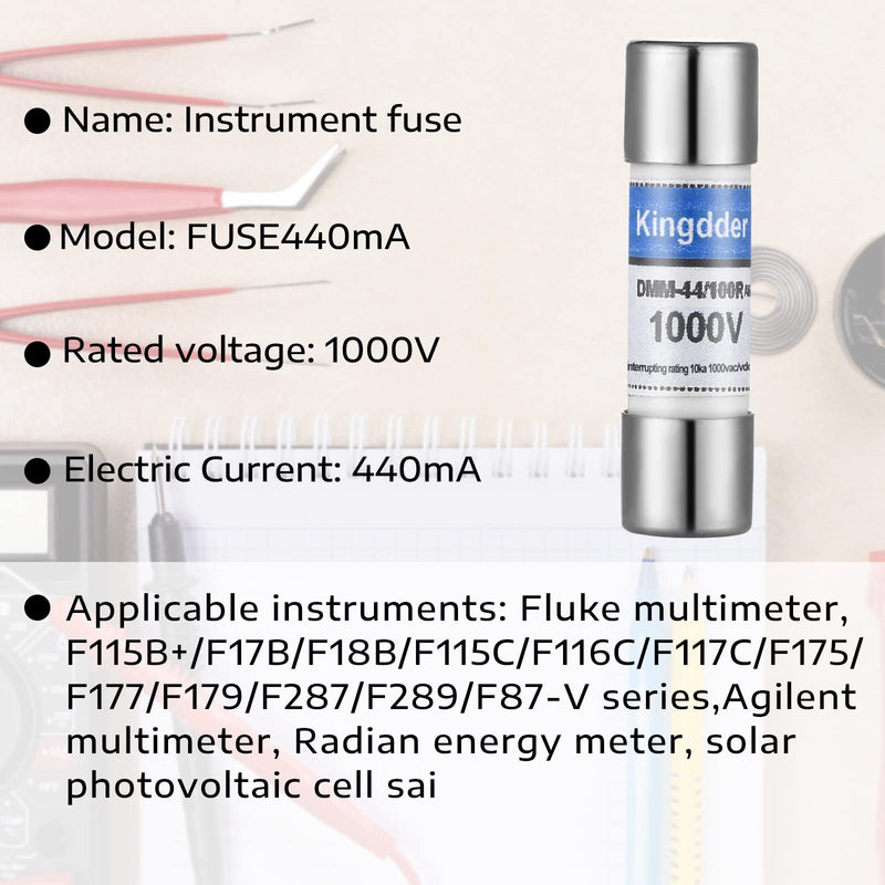 Kingdder Digital Multimeter Fuse DMM-44/100 440MA 1000V DMM Replacement Fast Acting DMM Replacement Agent Fuse 10 x 35 mm, 3/8 Inch x 1-1/2 Inch(10 Pcs)