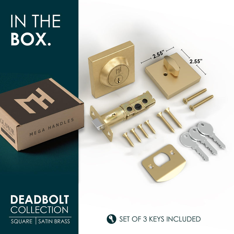 Mega Handles - Glamor I Entry Deadbolt Lock - Heavy Duty Round Locking for Left or Right-Handed Doors - Interior/Exterior - Satin Brass 1