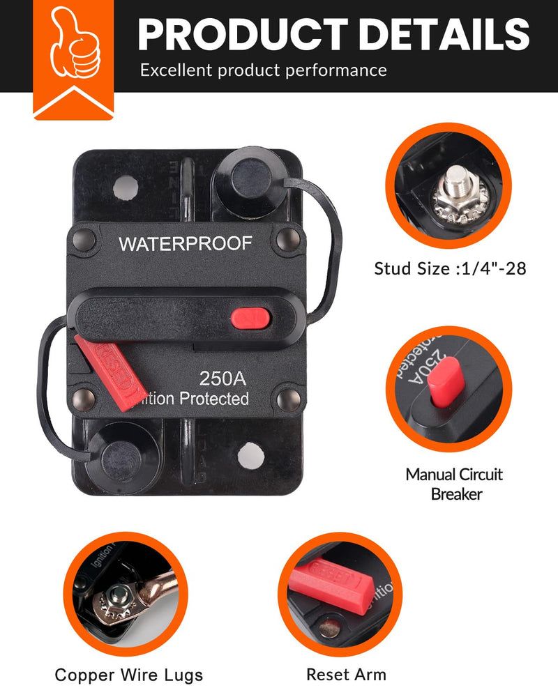 30 Amp Circuit Breaker for Boat Trolling Motor Marine ATV Trailer Vehicles Stereo Audio Electronic Battery Solar System Inline Fuse with Manual Reset Switch Waterproof DC 12V-48V (30A) 30A