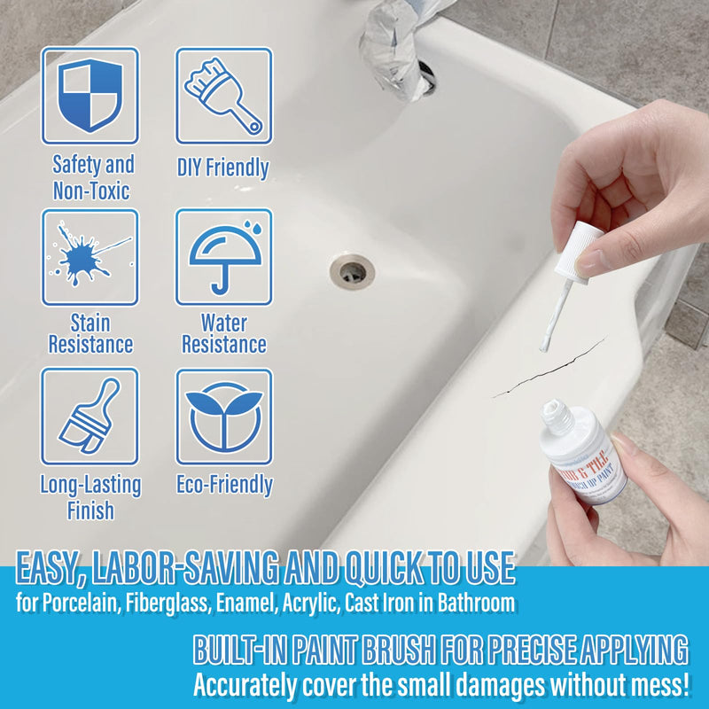 Specialty Tub and Tile Paint, High-Gloss White Tub Paint for Bathtub, Quick-Dry Porcelain Paint for Scratches & Chips on Porcelain, Acrylic, Enamel, Cast Iron, Tubs, Tiles, Sinks and Toilets(White) No. 01 Gloss White (Tub/Tile)