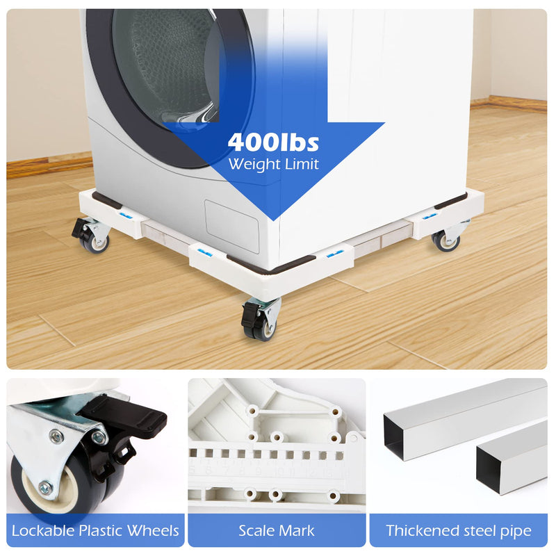 Nefish Furniture Dolly Adjustable Mini Fridge Stand Dolly Cart with 4 Lockable Wheels Washing Machine Stand Mobile Roller Universal Mobile Base Stand for Washer Dryer Refrigerator White