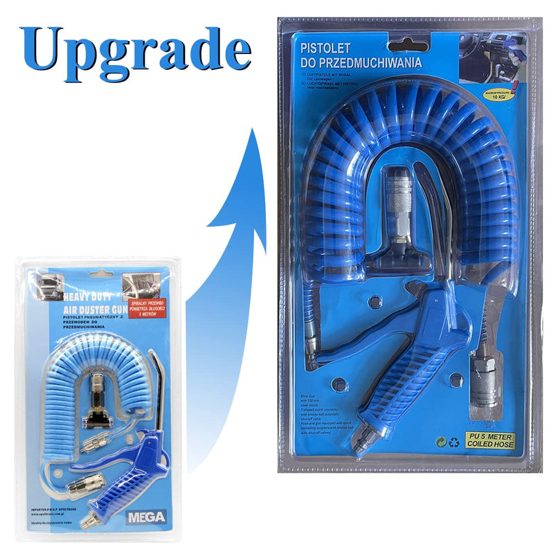 Beduan Air Blow Gun Kit with 16ft Long Pneumatic Pu Hose, Heavy Duty Air Duster Gun for Air Compressor 1/4"-16ft Tube(Blue)