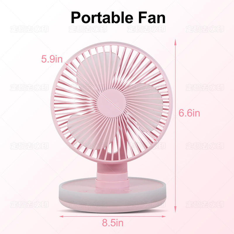 Small Desk Fan With Night Light, Auto Oscillating Table Fan With 3000mAh Rechargeable Battery, USB Personal Fan With 4 Speeds Wind, Adjustable Fan For Home, Office Bedroom, Camping (pink) pink