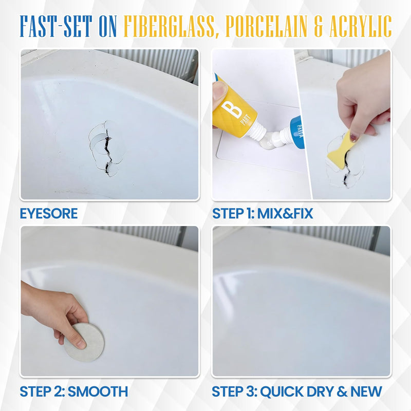 Tub & Shower Repair Kit, True-White Fiberglass & Porcelain Repair for Bathtub, Sink, Basins, Shower Pan, Toilets, Floor Tile - Quickly & Easily Fix Cracks,Holes,Chips,Scratch on Acrylic,Enamel,Ceramic - NewNest Australia