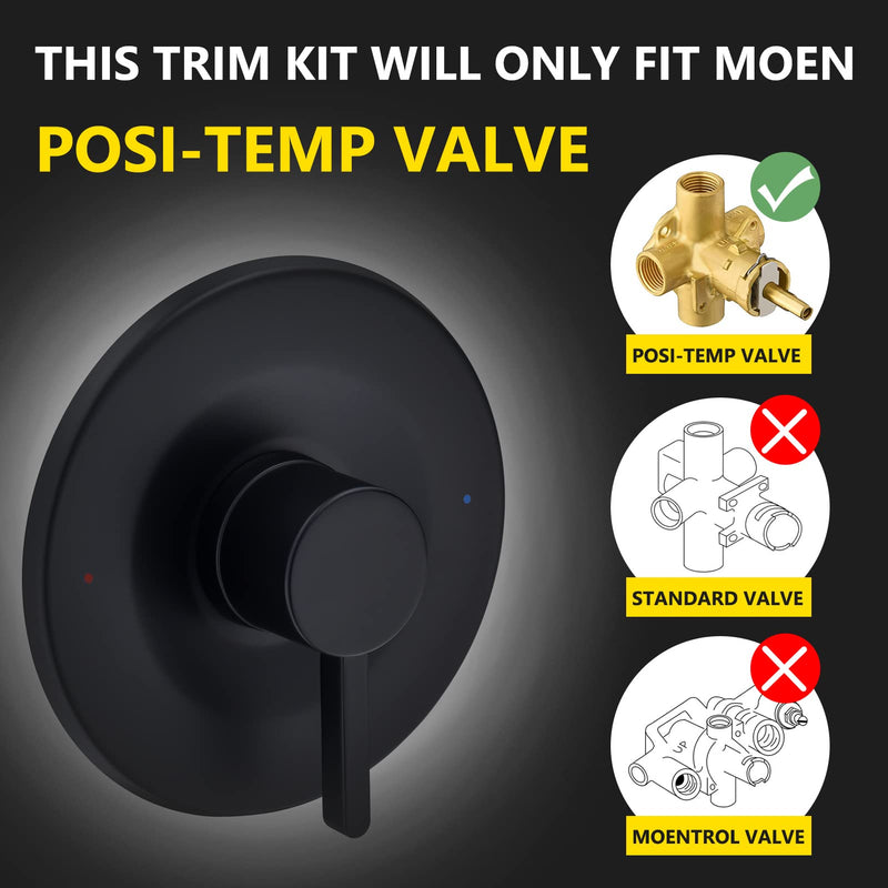 Shower and Tub Trim Kit, Compatible with Moen Posi Temp Valve 2510 Series Matte Black