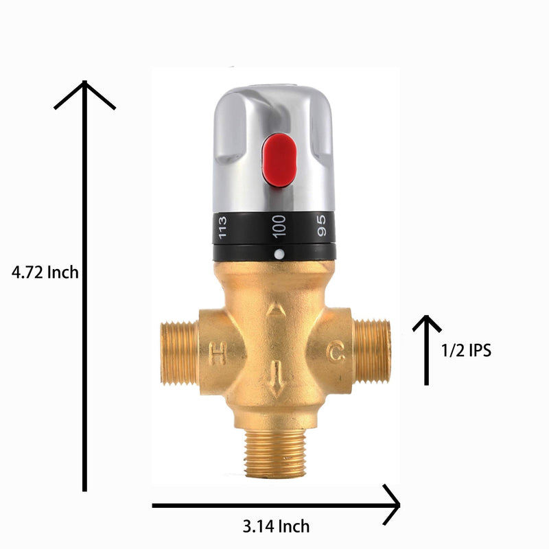 TreMax Thermostatic Mixing Valve, Shower Water Mixing Valve, With 1/2“G to 1/2‘’ NPT Connection Adaptors, Water Temperature Control Valve,Fahrenheit Scale Mark, Solid Brass (Golden) Golden