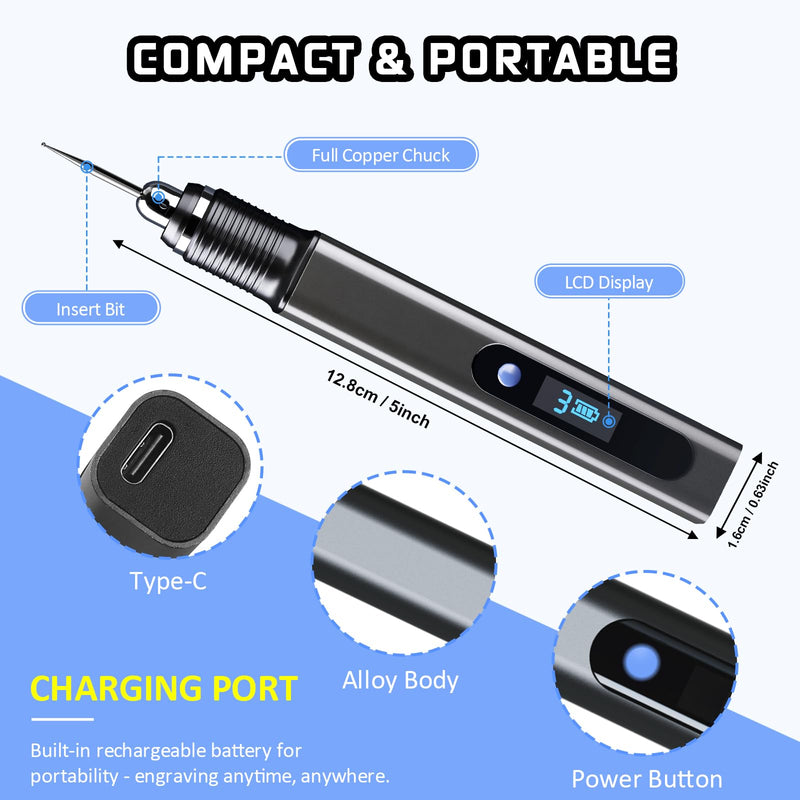 Cordless Engraving Pen Kit with Carrying Case, Rechargeable Electric Engraver Tool with 43 Accessories, 3-Speed Portable DIY Rotary Tool for Jewelry, Metal, Glass, Stone, Wood, Plastic, DIY Gift 43pc