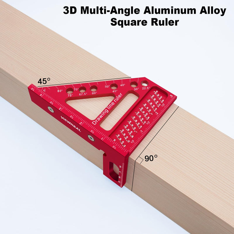 Premium Carpenter Square Hole Scribing Ruler Woodworking Square 22.5-90 Degree Measuring Ruler with Angle Pin,Versatile Multi Angle Square for Woodworking, Engineering, and Construction Red