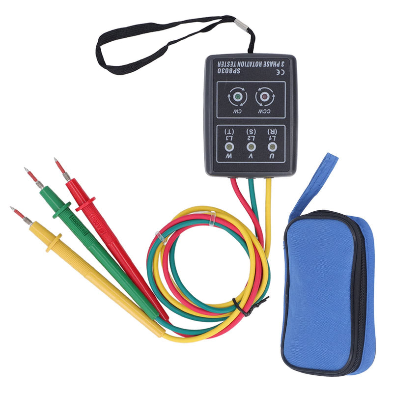 Phase Rotation Meter, 3 Test Leads 3 Phase Sequence Rotation Phase Rotation Tester 5 LED Indicator for Home
