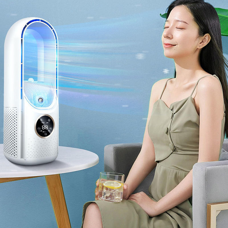 SUNGOOYUE Desk Fan, 11.8 inch Portable Bladeless Fan Six Gear with LED Light Humidifier Timing Function for Office Home Bedroom DC 5V 2A