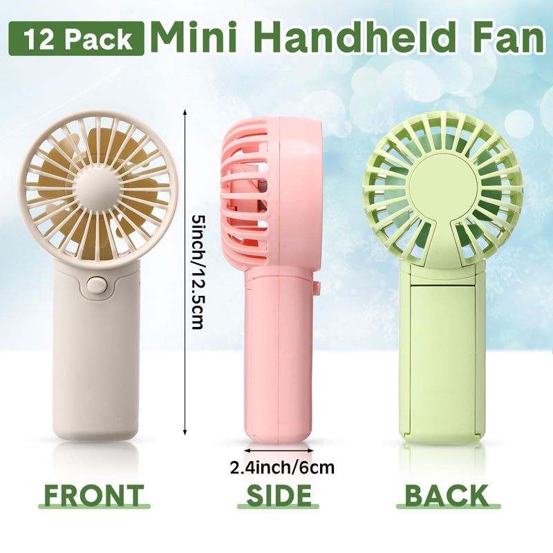 12 Pcs Mini Portable Fan Handheld Battery Operated Portable Small Personal Fans for Summer Beach Indoor Outdoor Travel Cooling Gift (Green,Pink,White) Green, Pink, White 12