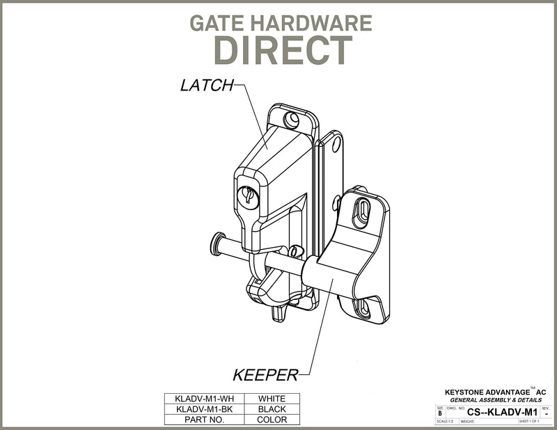 Keystone Black Zinc Diecast Metal Key-Lockable Latch | 1 Sided | Keyed Alike | KLADV-M1-BK-KA