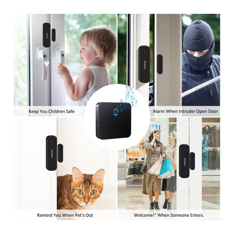 SECRUI Door Chime, Wireless Door Chimes When Door Open Entry for Business/Home/Office/Store (500ft Range 32 Chimes Adjustable Volume) Door Ringer Alert Buzzer Alarm with - 1 sensors 1 sensor 1 receiver Black