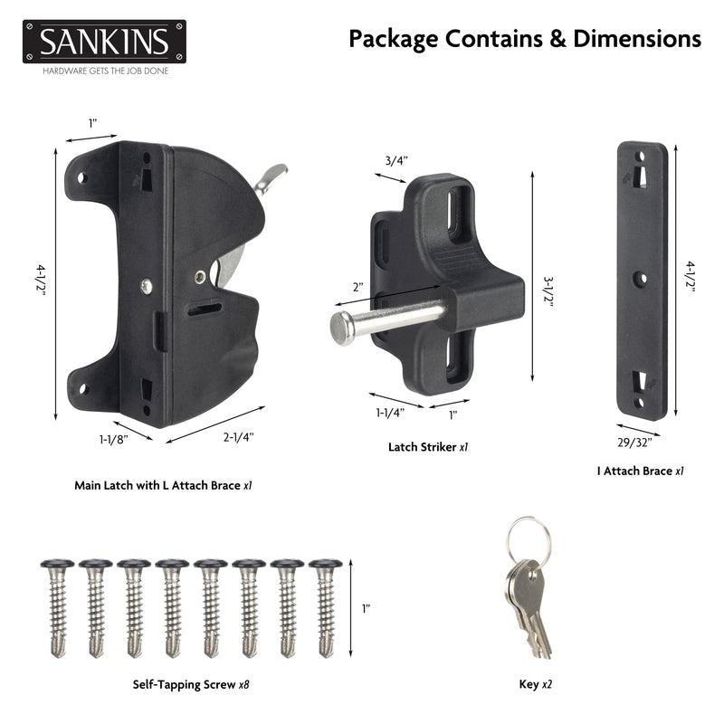 Key Lockable Double Sided Gate Latch, Fence Gate Locks for Outdoor Gates, Self Locking Gate Latch Door Latch, Fence Gate Latch Gate Hardware for Wood, Vinyl, Metal Gates, Black