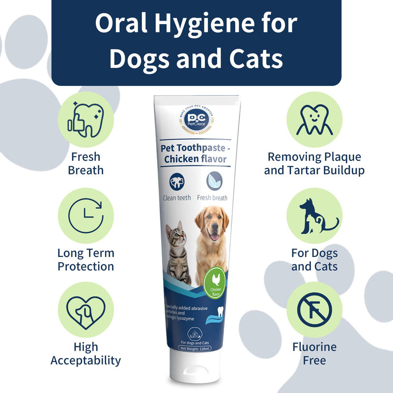 Dog Toothpaste, 4.23 Oz, Chicken Flavor, Fluoride Free, Effectively Prevents and Reduces Plaque and Tartar Buildup, Freshens Breath, Contains Lactobacillus, Suitable for Cats and Dogs
