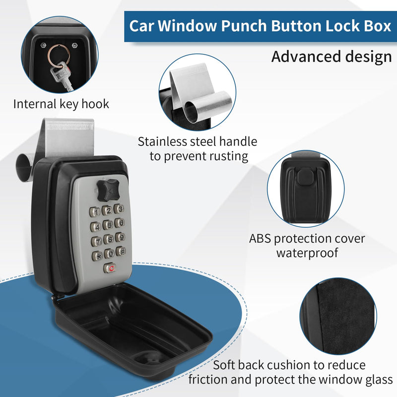 2026 Upgrade SL-591 Car Window Lock Box, car Key Lock Box, Car Lock Box, Car Window Punch Button Lock Box, Vehicle Window Lock Box, Lock Boxes for car fit for Ride Share, Turo, GetAround Grey keyboard