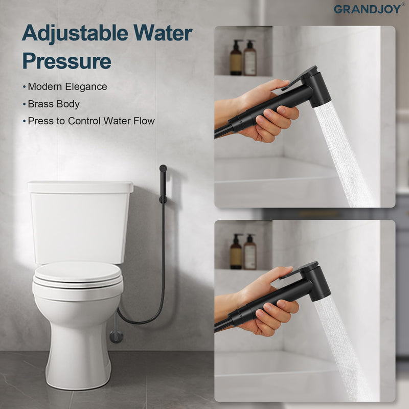 Bidet Faucet for Toilet, Solid Brass Handheld Sprayer Kit, Cloth Diaper Washer with Hose & Holder, Wall Mount Jet Spray for Personal Hygiene, Pet Bathing & Cleaning, Matte Black