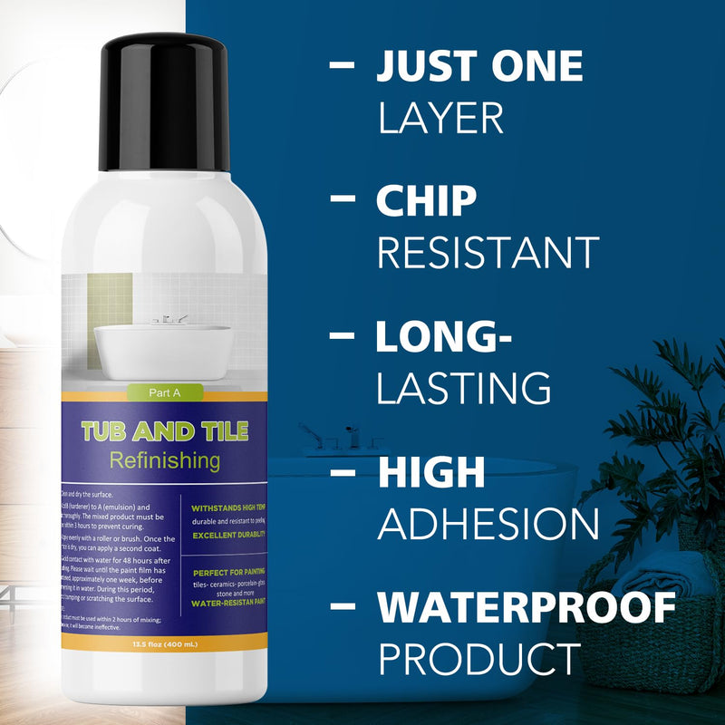 Tub Paint, Odorless Tub and Tile Refinishing, White Bathtub Paint Water Based, Long-Lasting Never Peel, for Bathroom, Tubs, Tiles for Wet Surfaces, Sink, Kitchen Cabinets, Countertops (7.1 Fl Oz (White) 7.1 Fl Oz (White)
