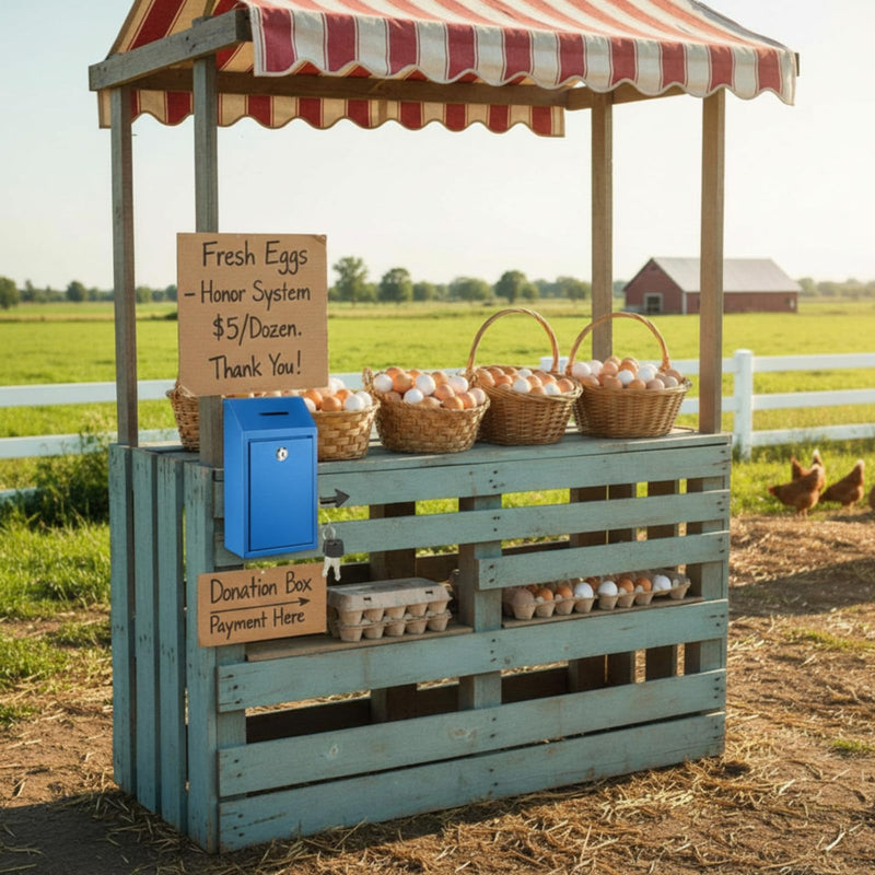 Metal Money Donation Cash Box Collection Safe Suggestion Box with Lock Wall Mounted Mailbox Delivery Ballot Container for Home Office Outdoor Farmstand(Blue,10.24 x 5.71 x 2.95 Inch) 10.24 x 5.71 x 2.95 Inch Blue