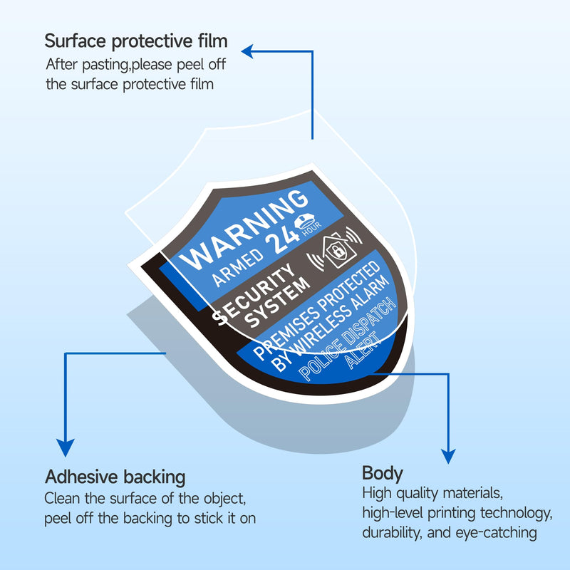 3PCS Security Alarm System Sign for Home，Self-Adhesive Weatherproof 24 Hours Security Warning Sticker ，Safety Protection System for House Doors and Windows，Business Indoor & Outdoor Use 2.8x2.4 In Blue Security Warning 03 - NewNest Australia