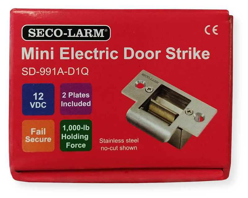 Seco-Larm SD-991A-D1Q Mini No-Cut Electric Door Strike For Indoor Use, Converts Cylindrical Lock Sets Into an Electronic Access-controlled Locking System, Stainless Steel Keeper Pack of 1