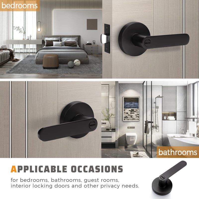 KNOBWELL 2 Pack Black Door Handles Interior for Bedroom/Bathroom, Privacy Door Knob with Lock Heavy Duty Left/Right Handing 2.07 lb One Lever