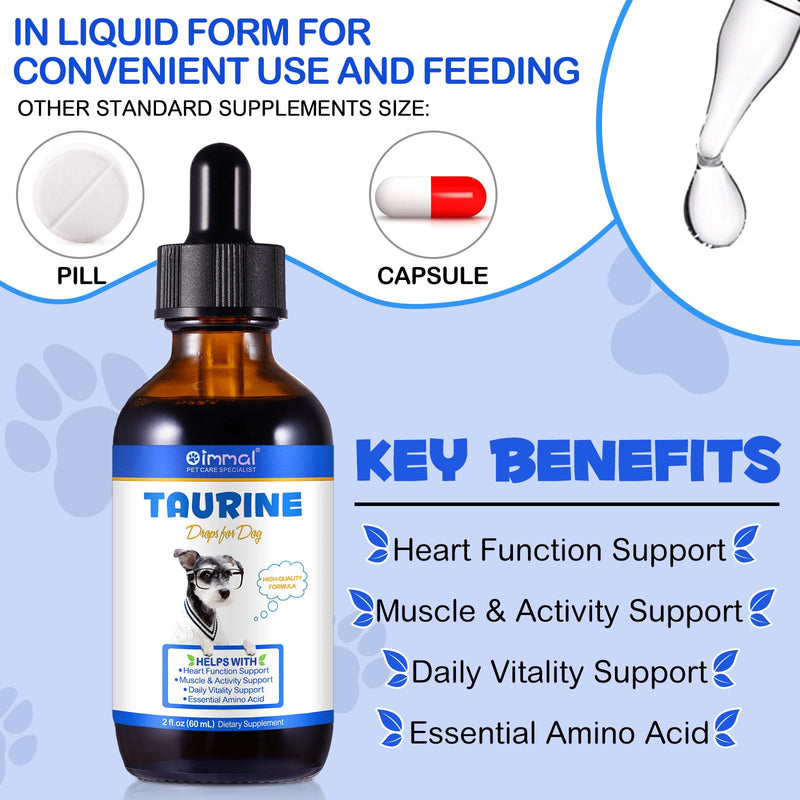 Taurine for Dogs, Taurine Liquid Supplement for Dogs, Daily Amino Acid Support for Heart Health, Vision & Immune Support, 2 FL OZ