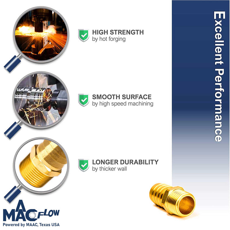 MAACFLOW Brass 3/4" Male NPT to 1/2" Hose ID Barb Barbed Hose Fitting Adaptor Connector (Pack of 1) 1/2" Barb x 3/4" Male NPT Pack of 1