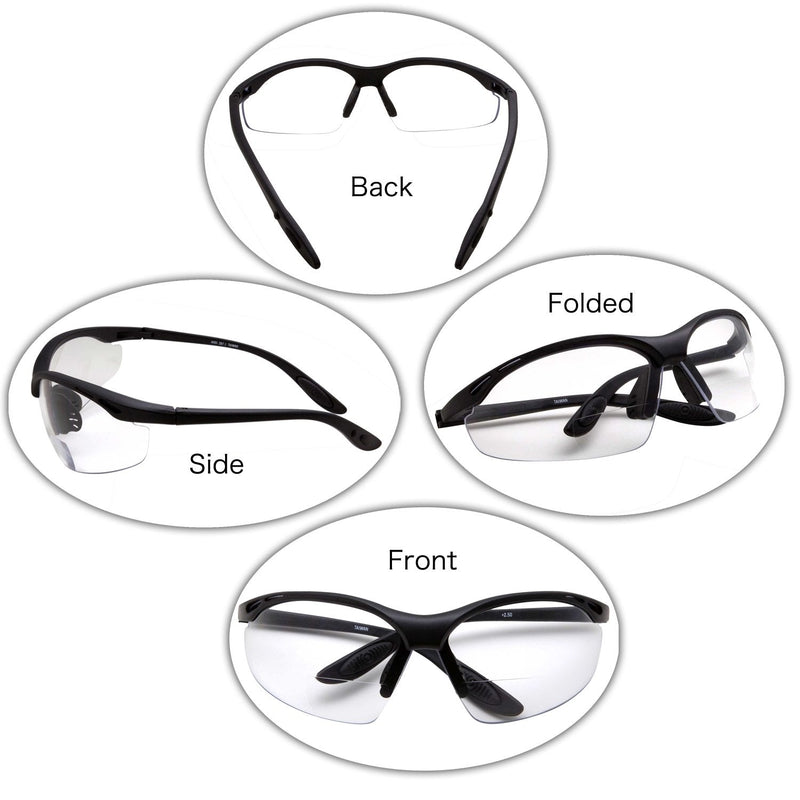 grinderPUNCH ANSI Z87 Bifocal Safety Reading Glasses Impact Resistant Magnifying Readers w/Diopter Bifocal Magnifying Glass Diopter +2.50