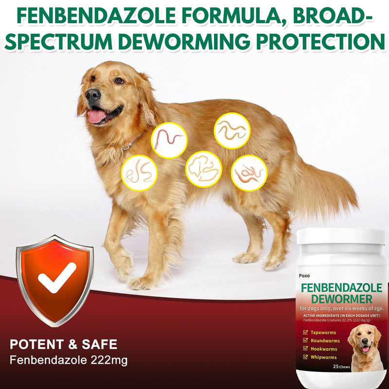 Dog Dewormer with Fenbendazole for Dogs, Broad-Spectrum, Safe for Puppies 6 Weeks & Older, 25 Chews