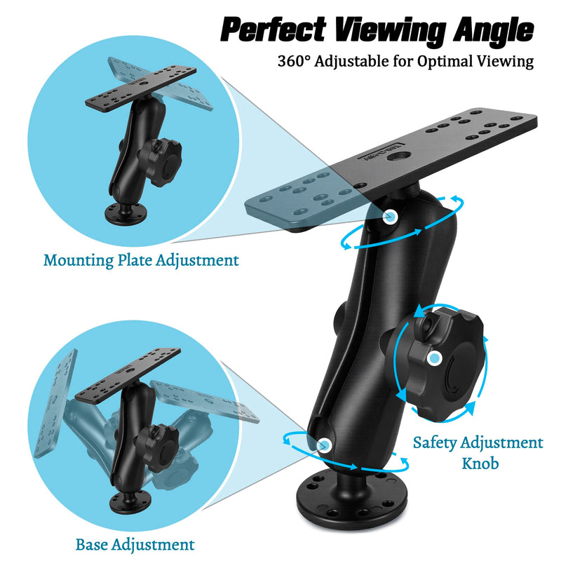 Aluminum Anti-Theft Knob Fish Finder Mount with 1.5" / C Size Ball, 5.9'' Long Arm Marine Electronic Mount,Saltwater Resistant Aluminum Bracket Compatible with Garmin, Lowrance and More Anti-Theft-Medium Sized