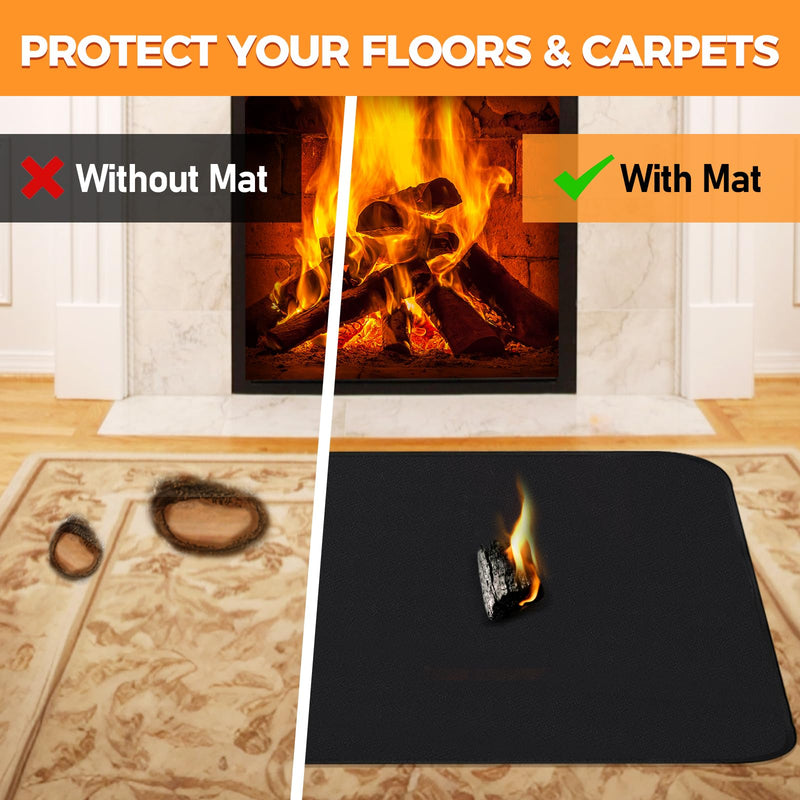 Fireproof Fireplace Rug for Home Protection, 3'6'' x 2' x 0.04'', Black 2' x 3'6" (Rectangular)