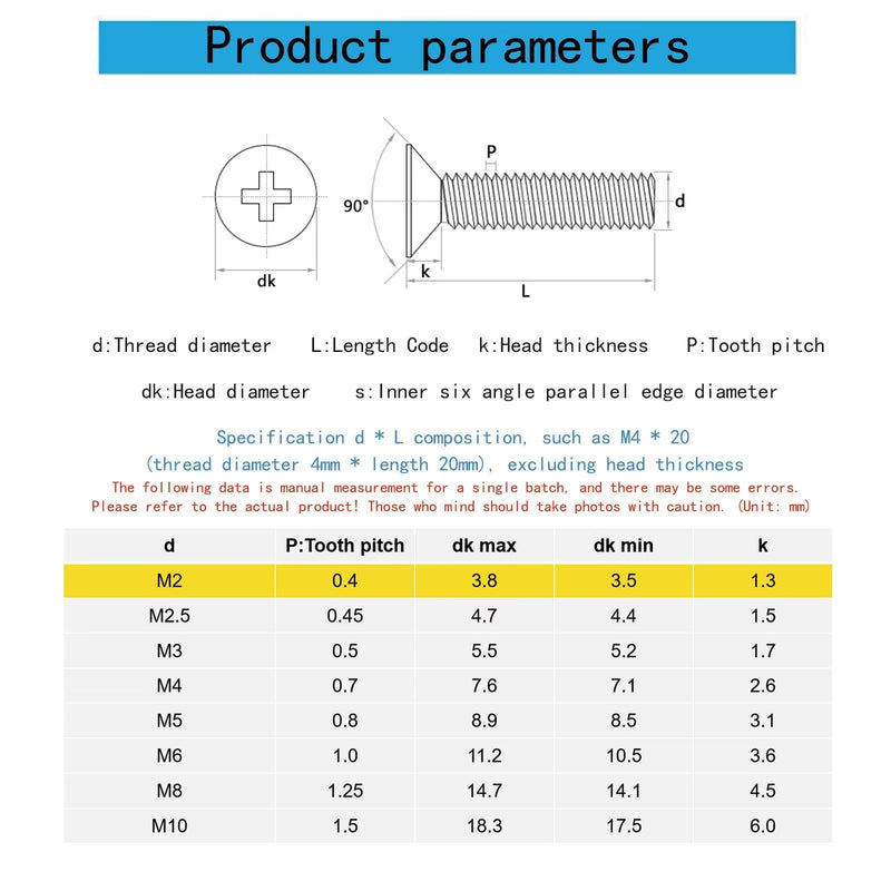 M2-0.4 x 25mm Flat Countersunk Head Machine Screws, Phillips Drive, Cross Screw，304 Stainless Steel,A2-70,GB819,Full Thread,Fasteners Bolts 100 PCS M2-0.4 x 25mm（100 Pcs）