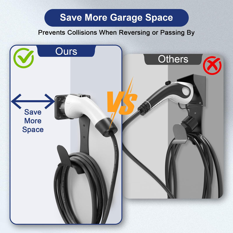 EV Charger Holder Cable Organizer Wall-Aligned Mount J1772 Holder, Space-Saving, No Cable Cutting, Electric Car Charger Cord Holder & Plug Holster Dock for J1772 Connector Charger Cable Holder
