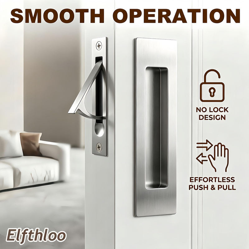 6 in Pocket Door Pulls& Edge Pull Set Solid Wood Sliding Door Hardware Kit, Rectangular Recessed Flush FingerHandle, Used for Pocket & Barn Doors Brushed Stainless Steel 3-piece Set Brushed Stainlless Steel
