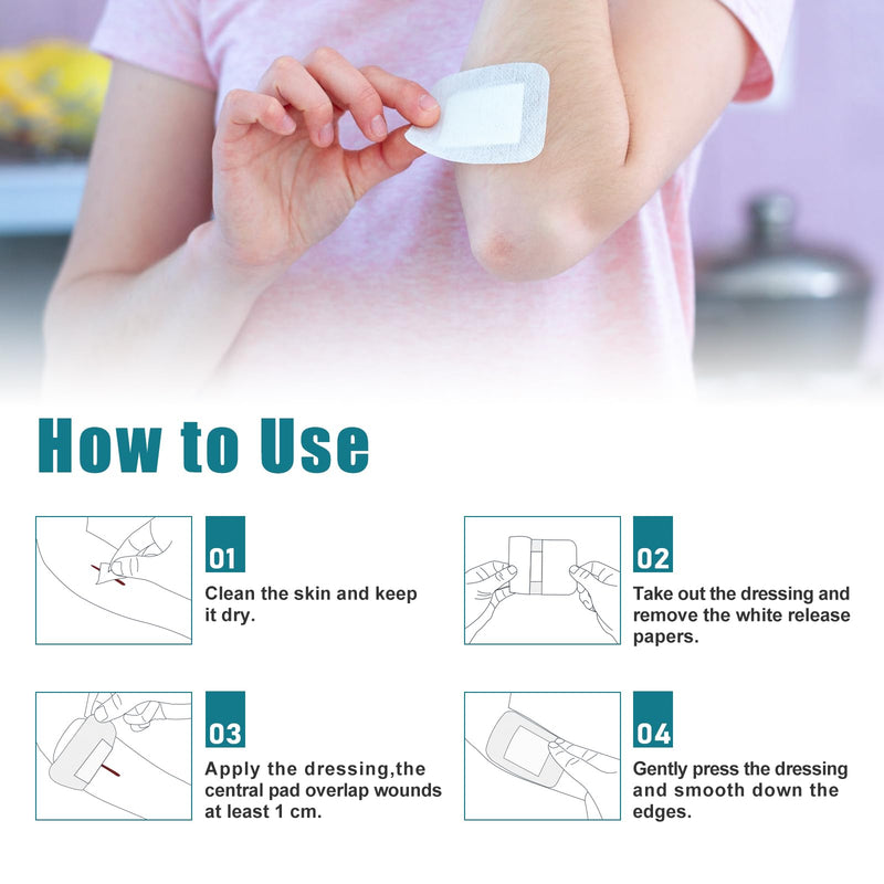 Island Dressing 4"x4", 50 Individually Packed Bordered Gauze Pads, 2"x2" Non-Stick Pad in Center with Adhesive Border, Highly Absorbent Non-Woven Medical Grade Bandages for Wounds, First Aid