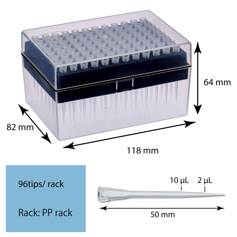 WATSON-BIO-LAB, 120P-207CS-min, 10 µL, Long Pipette Tips with Polypropylene Rack, 96 Pieces, Natural Color, Autoclavable, Made in Japan/Kobe 10 µL / Long Rack Tips
