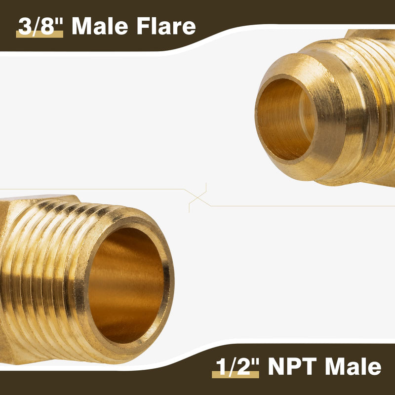 3/8" Flare x 1/2" NPT Male Brass Tube Fitting for Propane, LP and Natural Gas, Fuel, Half-Union (1-Pack) 3/8" Flare x 1/2" MNPT