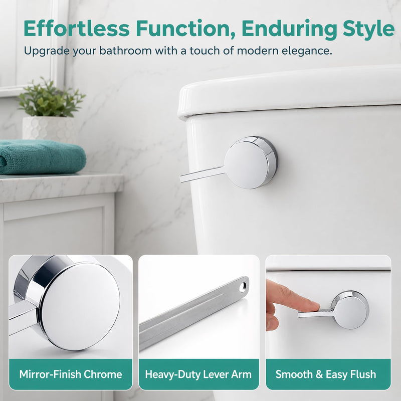 Side Mount Toilet Flush Handle, Chrome Zinc Alloy Lever, Long Arm Ergonomic | LEAK-PROOF GASKET — high-elasticity rubber gasket seals tank wall tight; prevents leaks without over-tightening the nut.