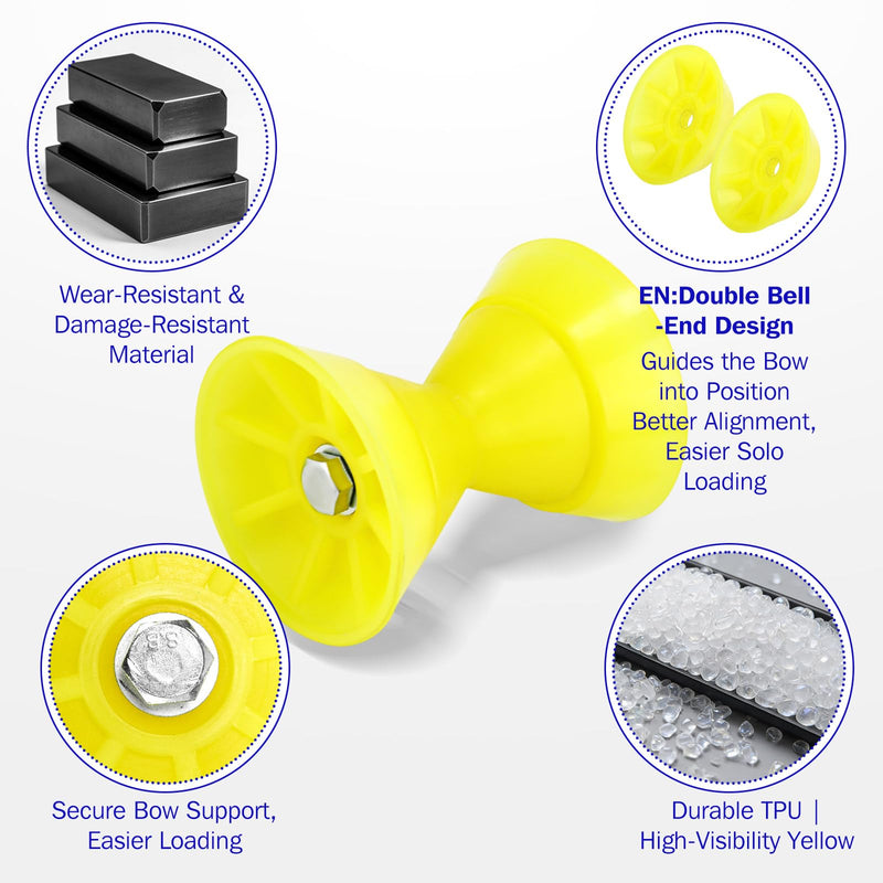 3'' Boat Trailer Roller Assembly with Spoke Fits 1/2'' Shaft Bow Roller Fits 3 Inch Wide Boat Trailer Bracket Yellow