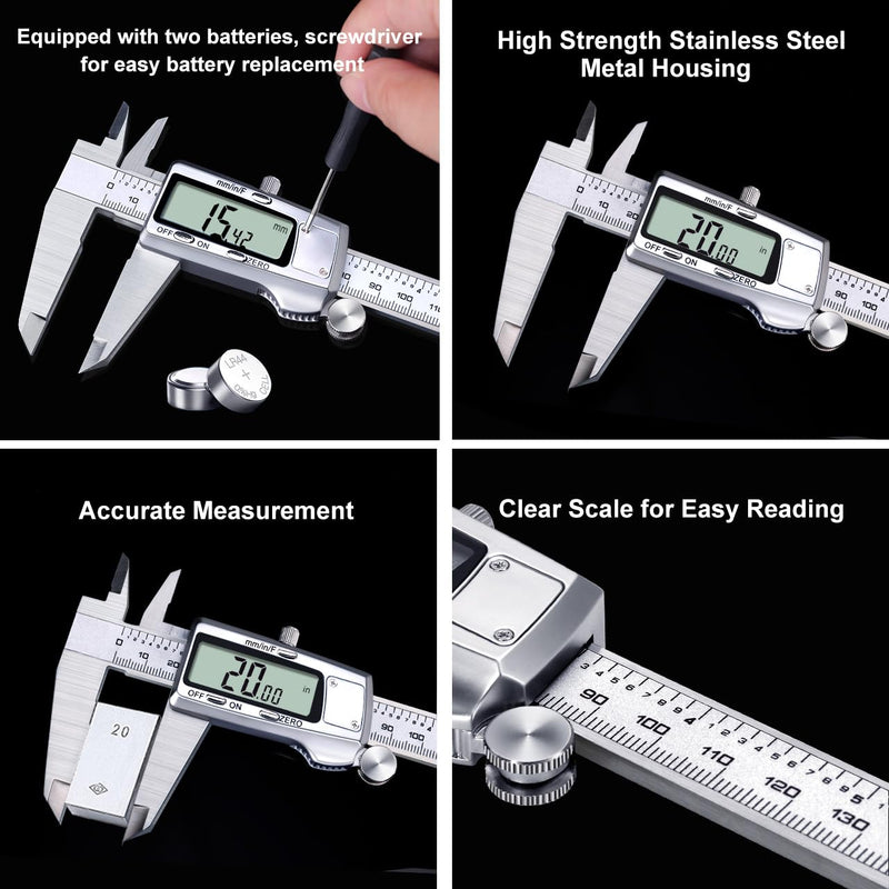 Kynup Digital Caliper 8 inch, Caliper Measuring Tool, Joint Calipers, Vernier Caliper, Stainless Steel, Full Turn Off, Switch from Inch Metric Fraction, Micrometer Digital for Household, DIY(200MM) KY-21S-3