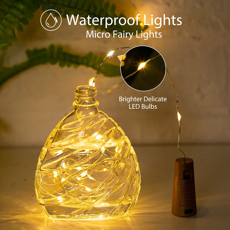 Brightown Wine Bottle Lights with Cork, 10 Pack 20 LED Waterproof Battery Operated Cork Lights, Silver Wire Mini Fairy Lights for Liquor Bottles DIY Party Bar Christmas Wedding Décor Warm White 10 PC