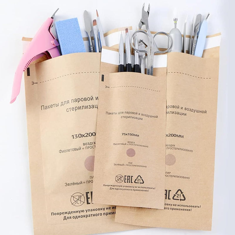 150 Self-Sealing Kraft Paper Pouches for Dry Heat Sterilization - Ideal for Dentist Tools and Nail Art Supplies - 2.9x5.9"/3.9x7.9"/5.1x7.9" Autoclave Cleaning Bags 150pcs(3 Size)