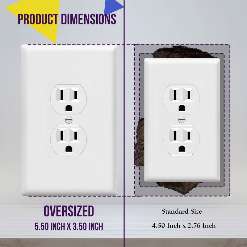ENERLITES Duplex Receptacle Outlet Wall Plate, Jumbo Outlet Covers, Gloss Finish, Oversized 1-Gang 5.5" x 3.5", Polycarbonate Thermoplastic, 8821O-W, White Over-Size 1 Pack