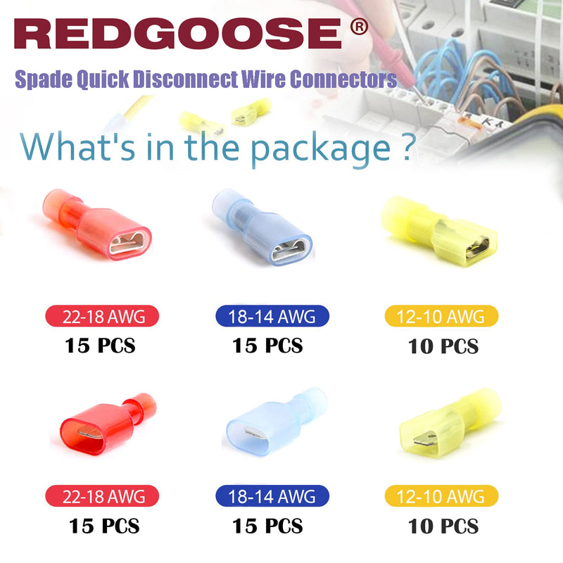 80PCS Spade Quick Disconnect Wire Connectors, 22-10 AWG Male and Female Wire Crimp Terminal(22-18AWG Red 15Pairs, 18-14AWG Blue 15Pairs,12-10AWG Yellow 10Pairs) 22-10 AWG Kit 80