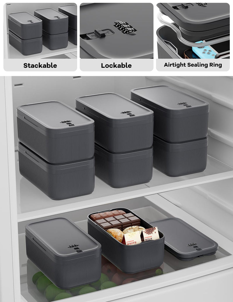 Small Lock Box for Medication Safe, Lockbox for Phone Jail, 2 Litre Medicine Lockable Storage Box with Code for First Aid Kits, Locked Food/Snackle Box Container for Home/Fridge/Office Grey Blue